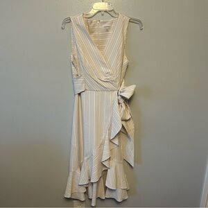 Calvin Klein seersucker faux wrap dress.